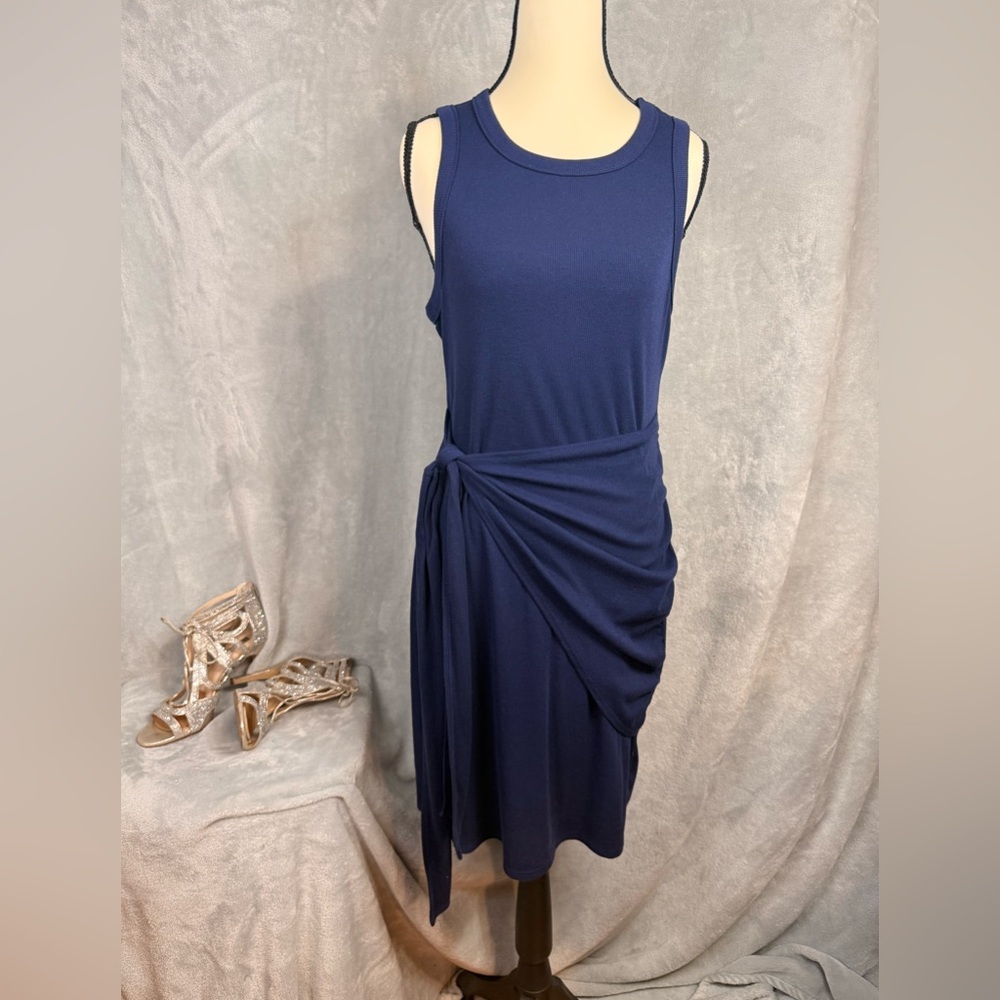 Kaileigh Navy Midi Dress with Side Drape